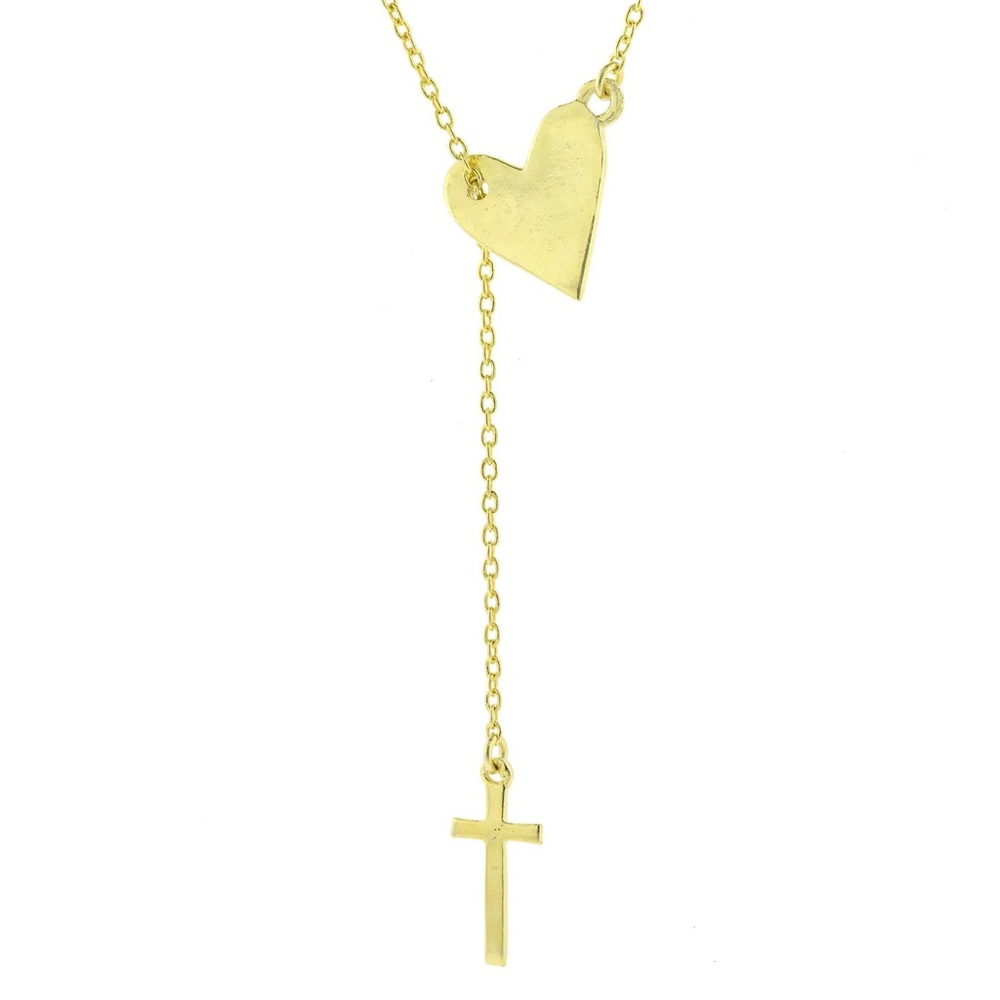 Adornia 14K Gold Plated Heart & Cross Lariat Necklace